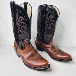 Durango Western Cowboy Boots Men Brown Leather Embroidered Pointed Toe SZ 10.5